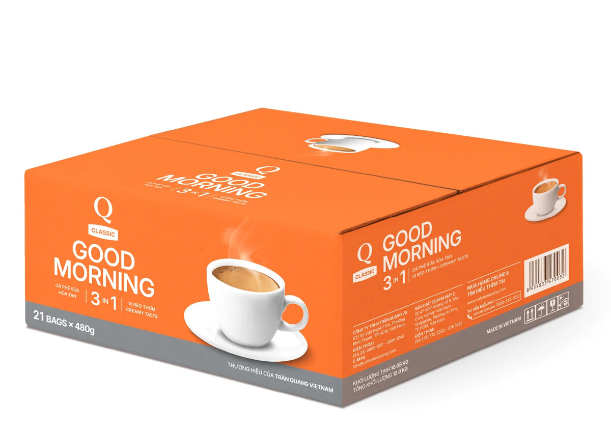 Q Classic Good Morning 3-in-1 Instant Coffee – Case of 21 Bags (504 Sticks)